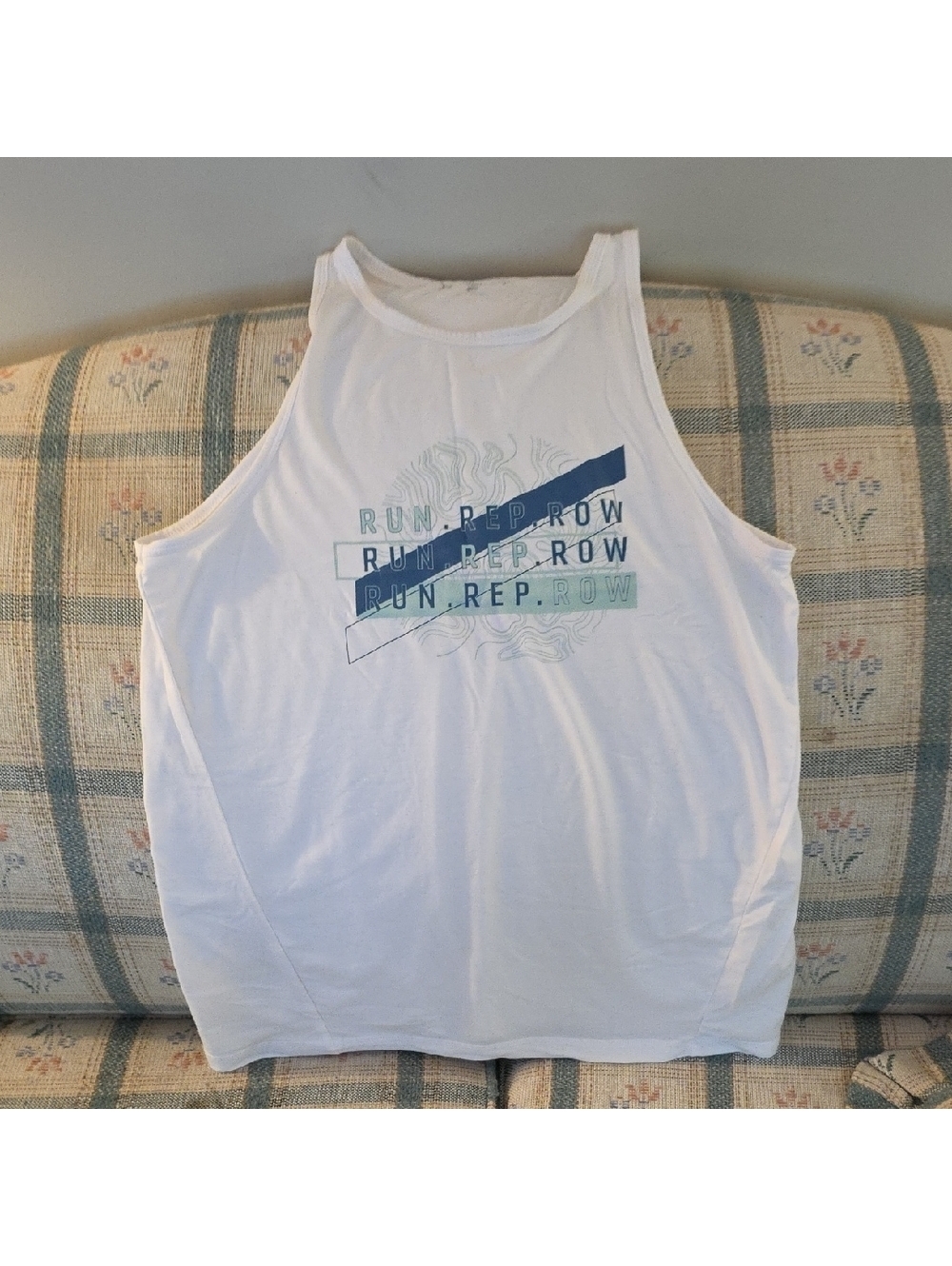 Orangetheory White Tank with Blue Graphic